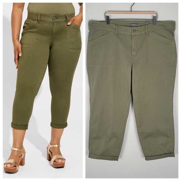 Torrid Perfect Relaxed Utility Crop Pant Stretch Cotton Olive Green Size 20 NWT - Picture 1 of 13